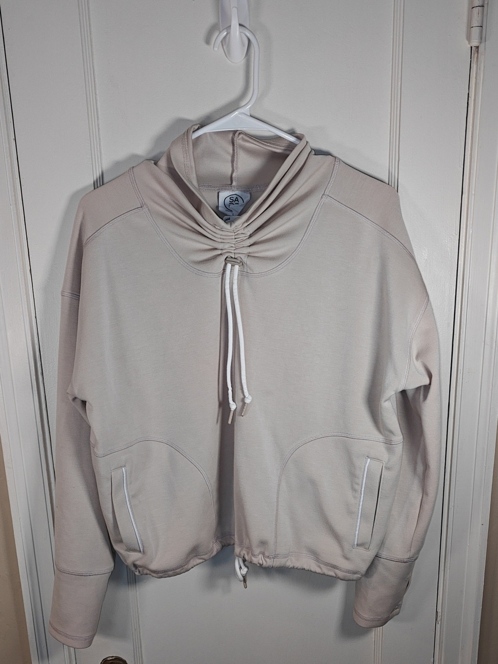 SA Neutral Cream Funnel-Neck Drawstring Hoodie
